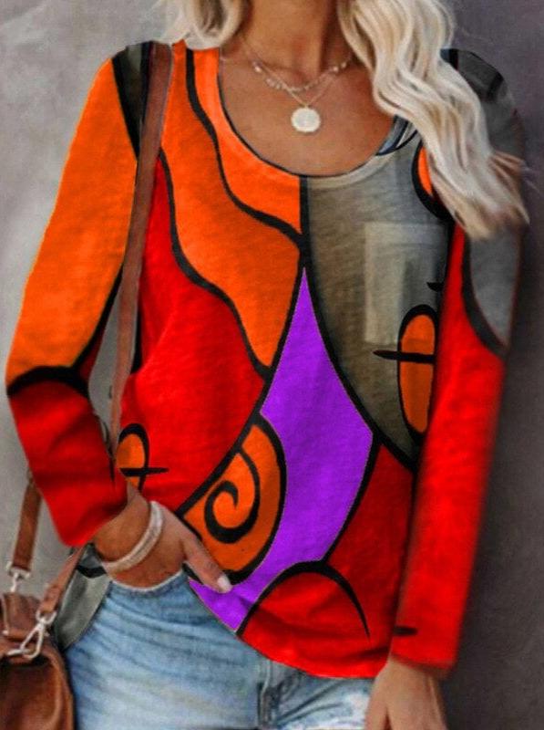 Levoire | Mode T-Shirt À Manches Longues Abstrait Orange