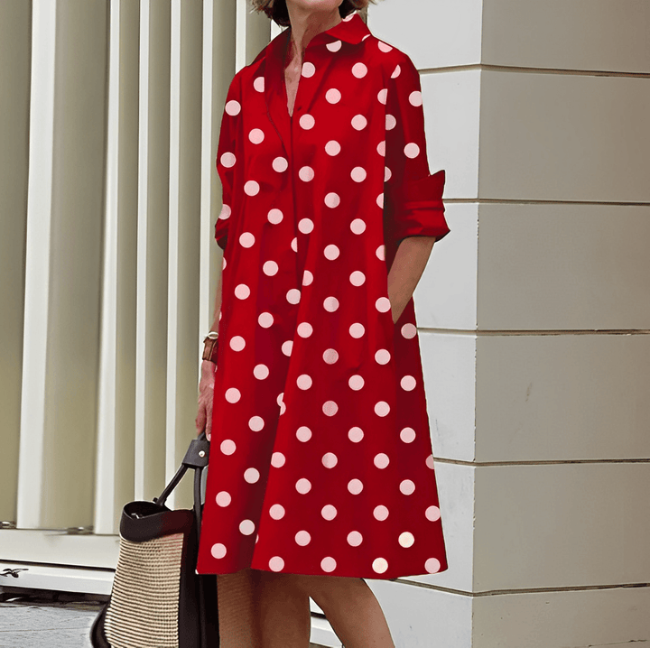 Levoire | Robe Chemise Élégante Avec Col Rabattu Rouge blanc