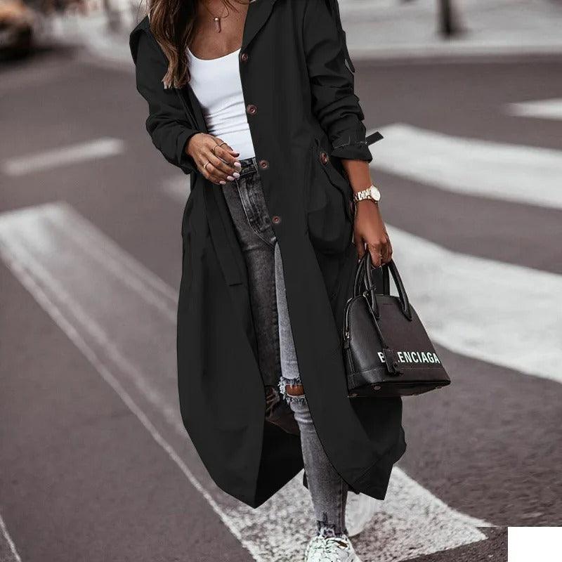 Levoire | Manteau Long Élégant Imperméable Pour Une Conception Légère Pour Le Printemps Noir