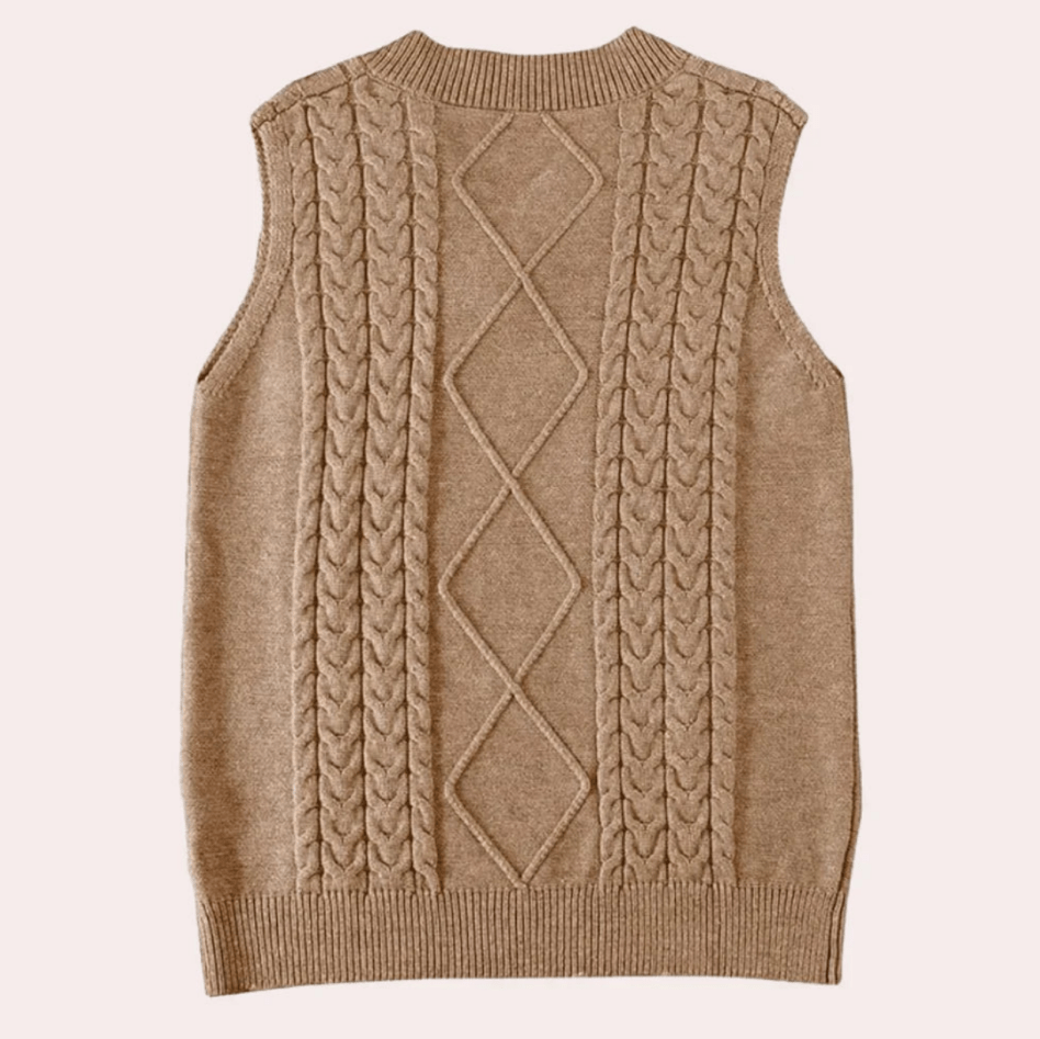 Levoire | Gilet élégant tricoté Pull femme brun Pull sans manches à décolleté en V