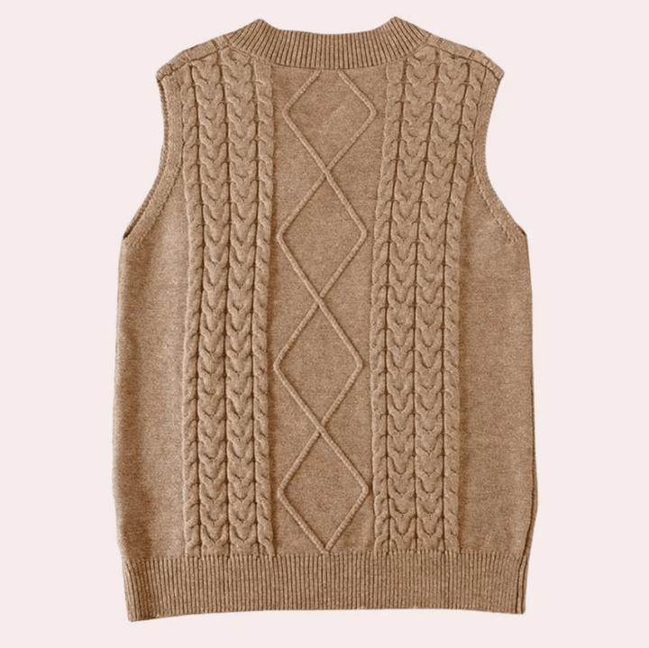 Levoire | Gilet élégant tricoté Pull femme brun Pull sans manches à décolleté en V