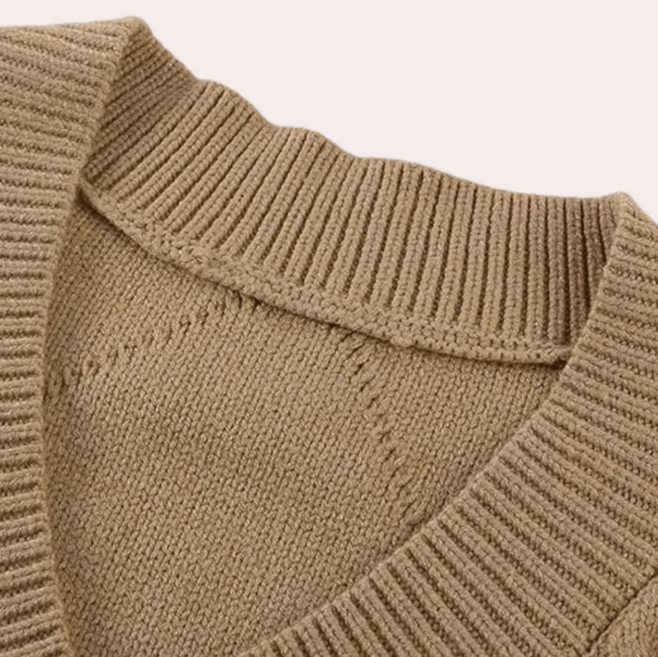 Levoire | Gilet élégant tricoté Pull femme brun Pull sans manches à décolleté en V