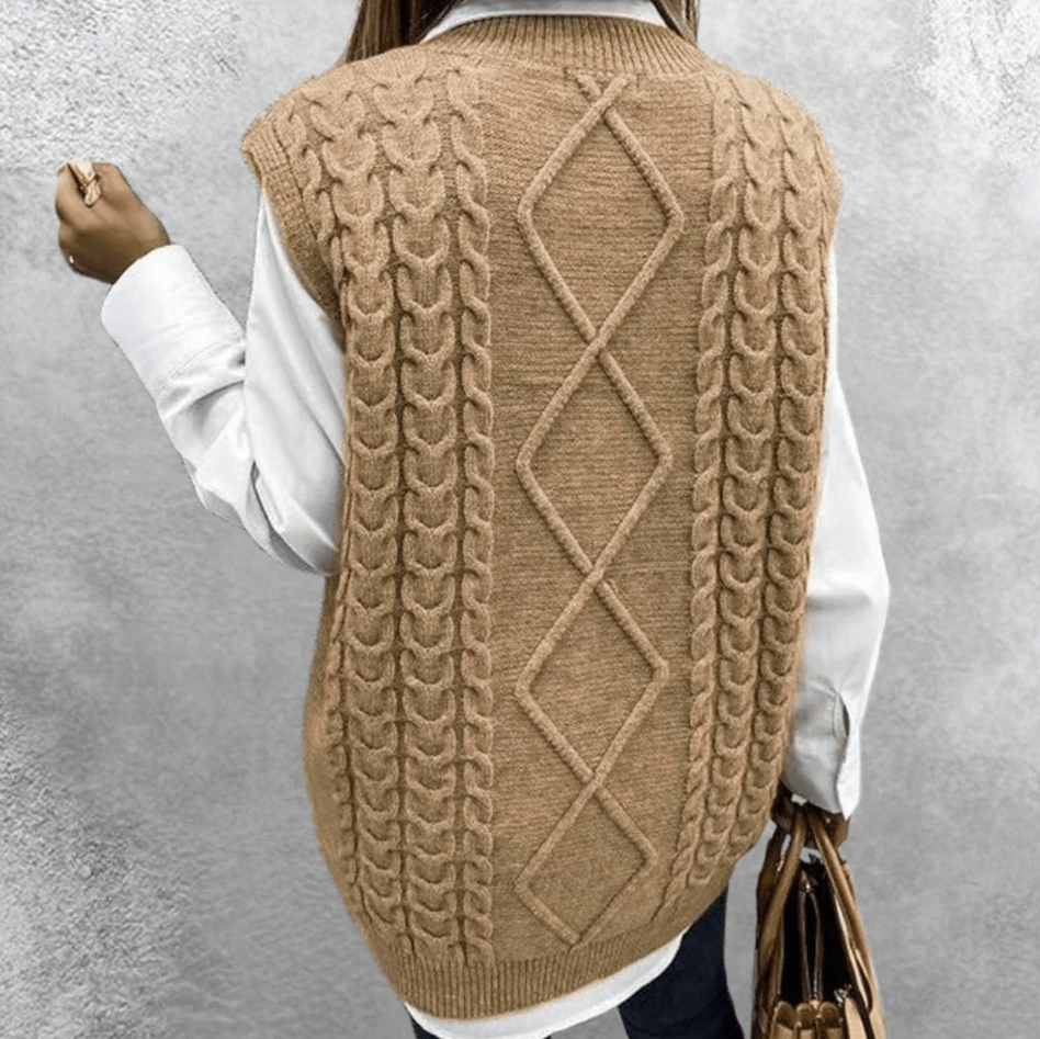 Levoire | Gilet élégant tricoté Pull femme brun Pull sans manches à décolleté en V