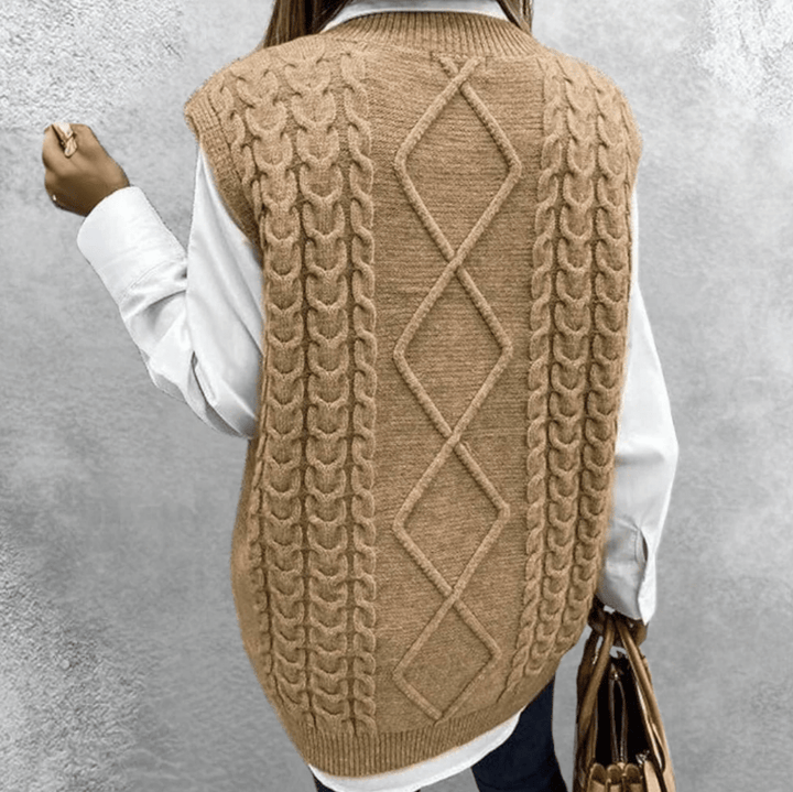 Levoire | Gilet élégant tricoté Pull femme brun Pull sans manches à décolleté en V