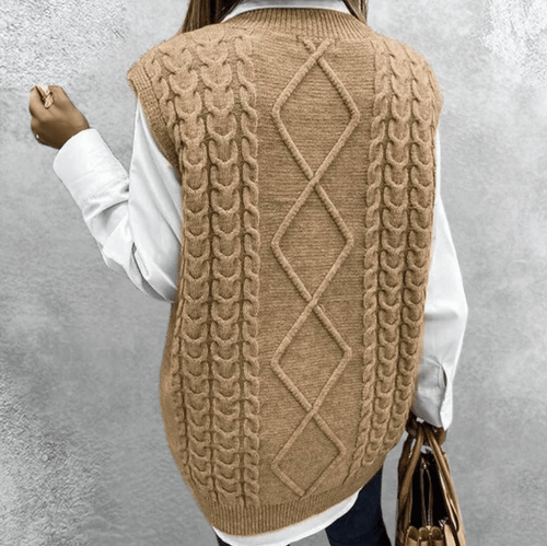 Levoire | Gilet élégant tricoté Pull femme brun Pull sans manches à décolleté en V