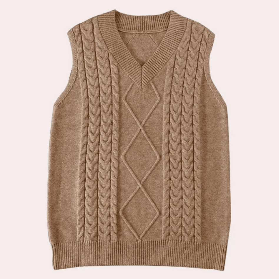 Levoire | Gilet élégant tricoté Pull femme brun Pull sans manches à décolleté en V 2XL