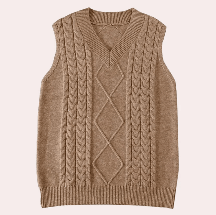 Levoire | Gilet élégant tricoté Pull femme brun Pull sans manches à décolleté en V 2XL
