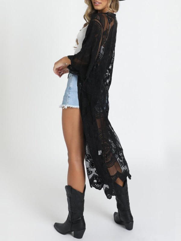 Levoire | Bikini à pointes brodé et cardigan en filet cape de plage