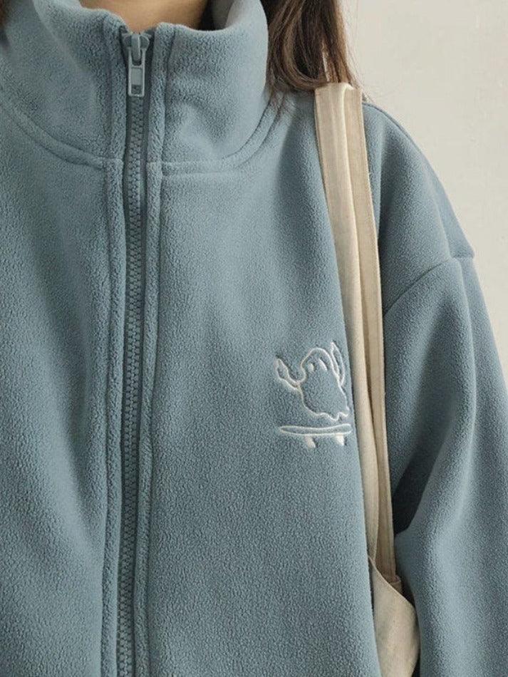 Levoire | Broderie Zip Veste En Polaire Bleu
