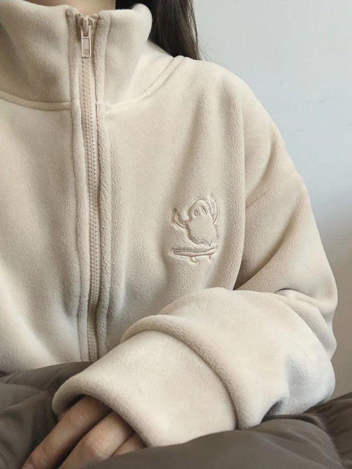 Levoire | Broderie Zip Veste En Polaire Beige
