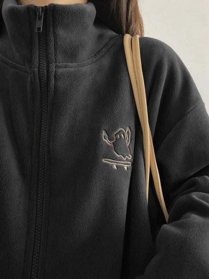 Levoire | Broderie Zip Veste En Polaire Noir