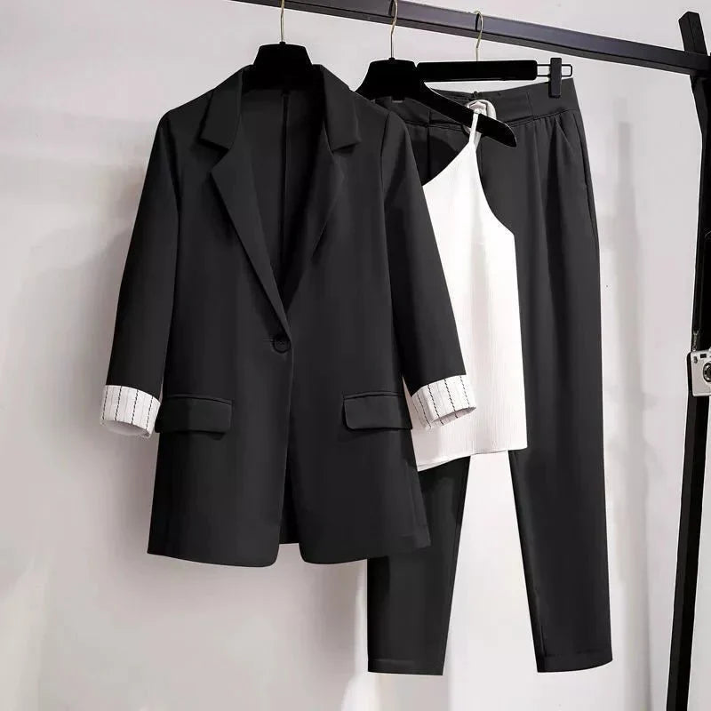 Levoire | Ensemble Élégant 3 Pièces Pour Femmes Blazer, Pantalon Et Haut Noir