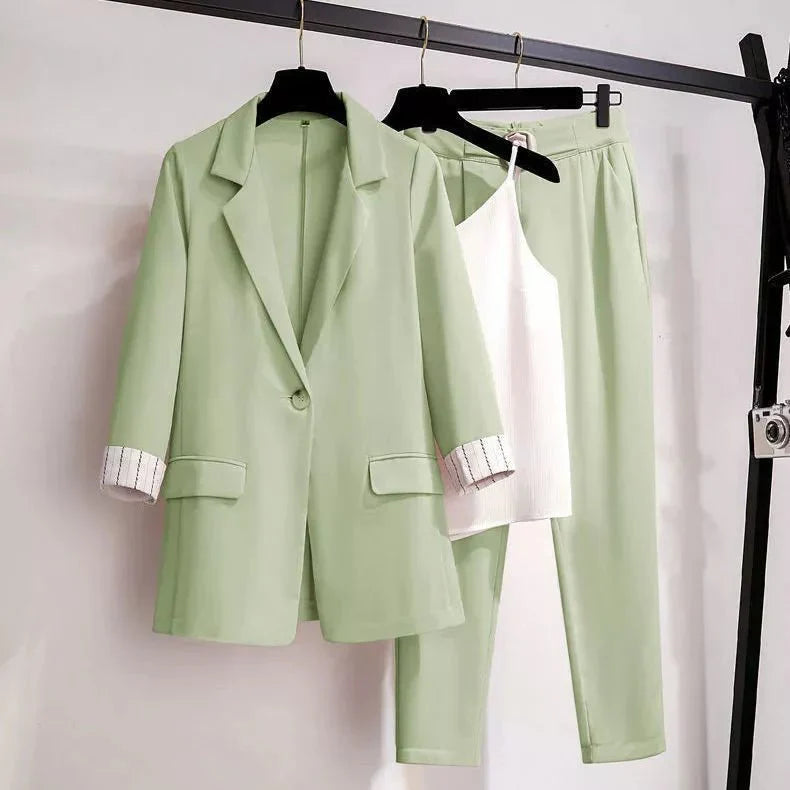 Levoire | Ensemble Élégant 3 Pièces Pour Femmes Blazer, Pantalon Et Haut Vert
