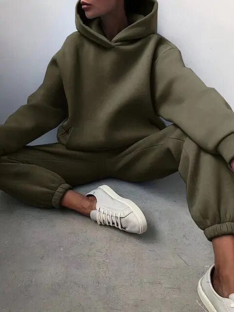 Levoire | Ensemble De Jogging À Capuche Confortable Pour Femmes Vert militaire