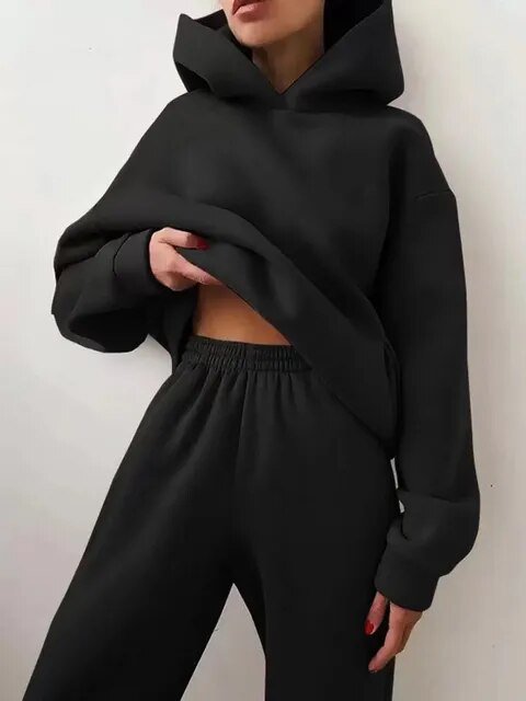 Levoire | Ensemble De Jogging À Capuche Confortable Pour Femmes Noir