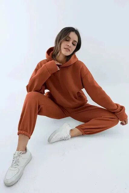 Levoire | Ensemble De Jogging À Capuche Confortable Pour Femmes Chocolat