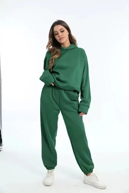 Levoire | Ensemble De Jogging À Capuche Confortable Pour Femmes Vert foncé