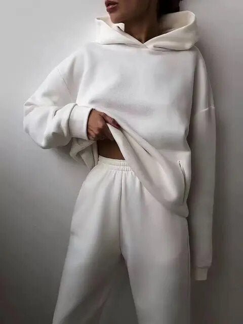 Levoire | Ensemble De Jogging À Capuche Confortable Pour Femmes Blanc