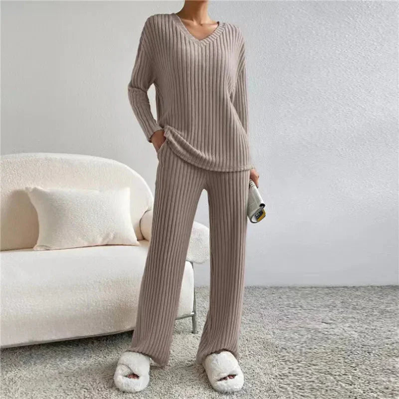 Levoire | Ensemble De Pyjama Doux À Manches Longues En Deux Pièces Pour Femmes Kaki