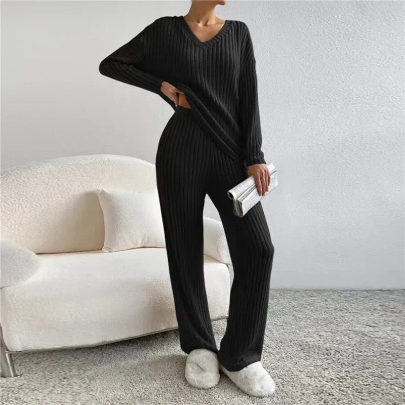 Levoire | Ensemble De Pyjama Doux À Manches Longues En Deux Pièces Pour Femmes Noir