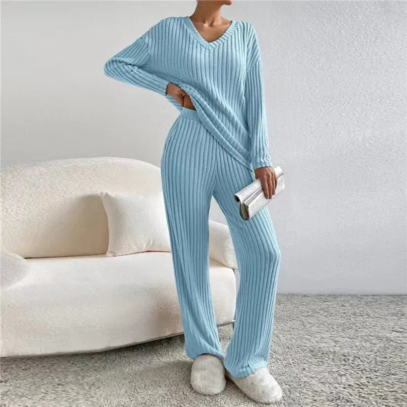 Levoire | Ensemble De Pyjama Doux À Manches Longues En Deux Pièces Pour Femmes Bleu ciel