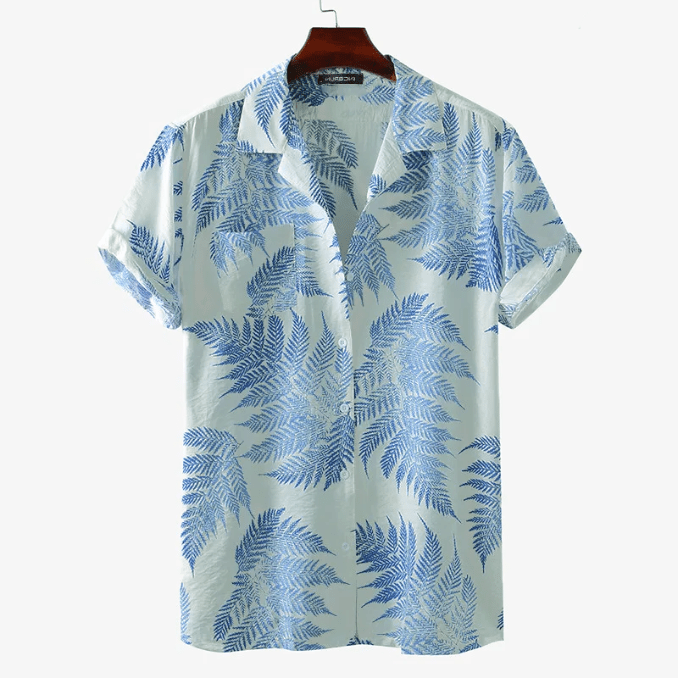 Levoire | Chemise à motifs de palmiers pour hommes Chemise à manches courtes Design tropical unique Bleu