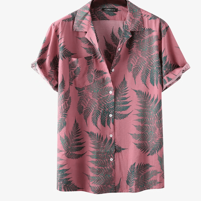Levoire | Chemise à motifs de palmiers pour hommes Chemise à manches courtes Design tropical unique Rosa