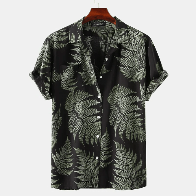 Levoire | Chemise à motifs de palmiers pour hommes Chemise à manches courtes Design tropical unique Noir