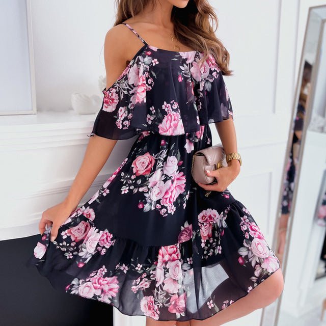 Levoire | Robe Élégante avec Imprimé Floral Bleu