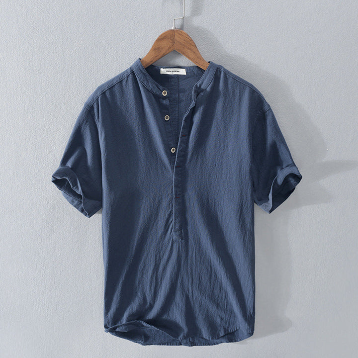Levoire | Chemise En Lin Pour Hommes Chemise D'Été Aérienne À Manches Courtes Bleu foncé