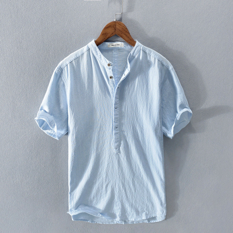 Levoire | Chemise En Lin Pour Hommes Chemise D'Été Aérienne À Manches Courtes Bleu clair