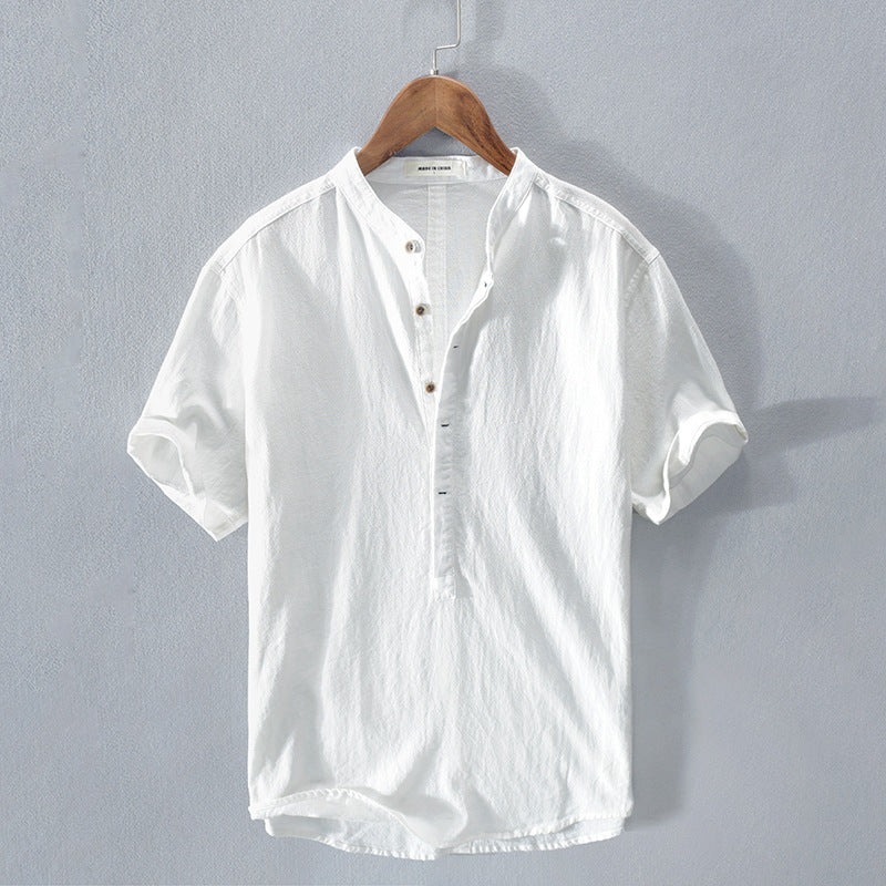 Levoire | Chemise En Lin Pour Hommes Chemise D'Été Aérienne À Manches Courtes Blanc