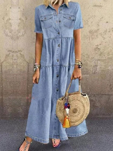 Levoire | Style denim européen et américain robe longue à multiples boutons déchirée