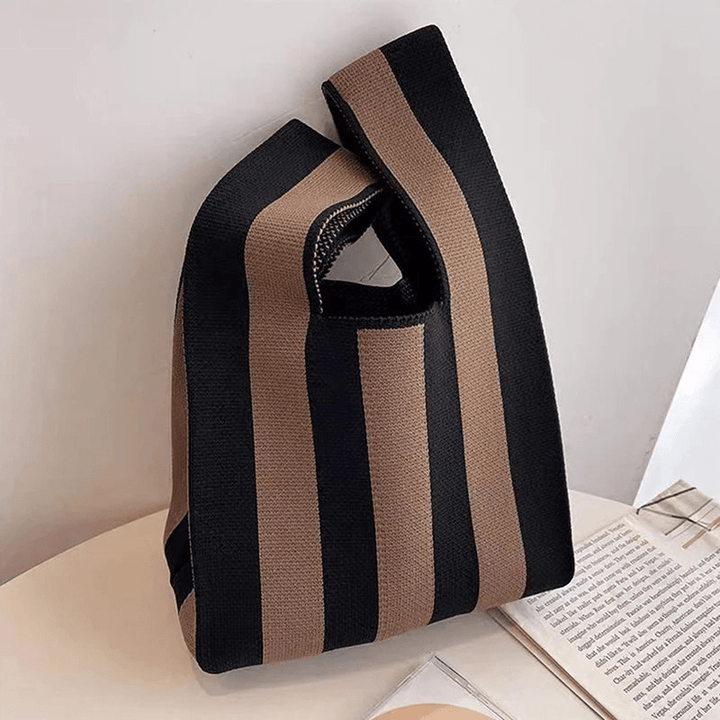 Levoire | Sac à tricot compact pour un usage quotidien Noir Blanc Rayé Vertical