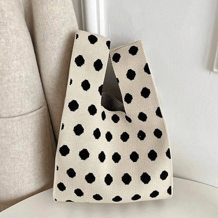 Levoire | Sac à tricot compact pour un usage quotidien Noir Blanc points