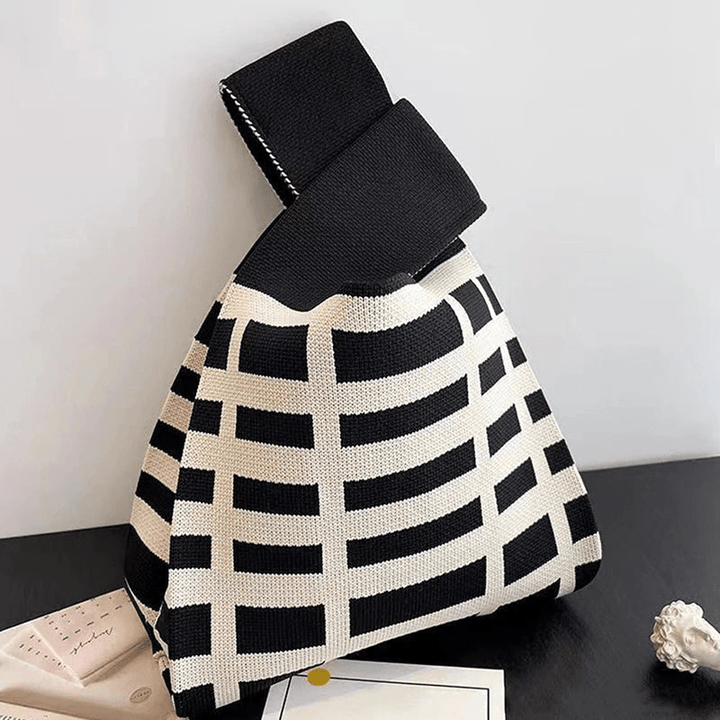 Levoire | Sac à tricot compact pour un usage quotidien Noir Blanc Rayé Horizontal