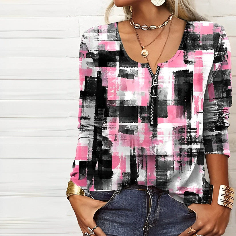 Levoire | Janssen - Blouse Rose Avec Impression Moderne