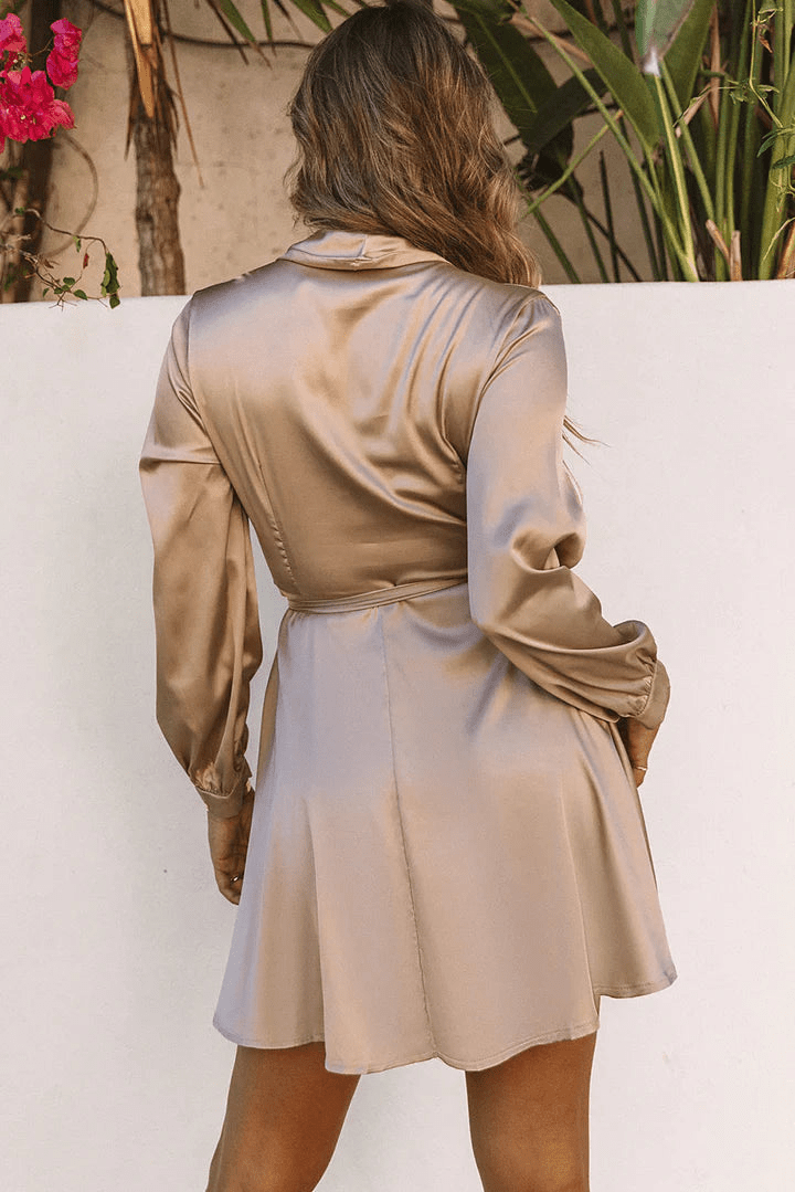Levoire | Robe en Satin Élegante à Encolure en V à Manches Longues pour Femmes