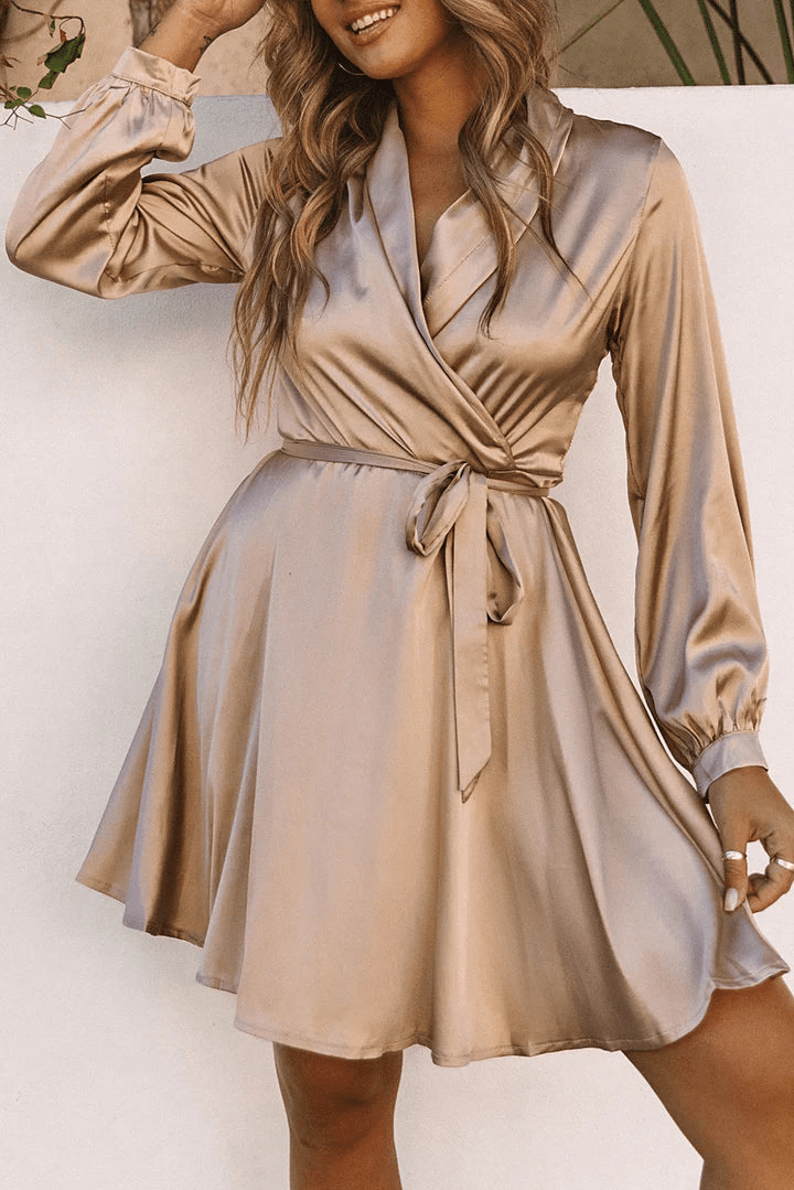 Levoire | Robe en Satin Élegante à Encolure en V à Manches Longues pour Femmes