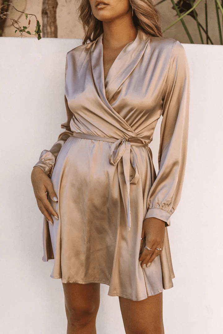 Levoire | Robe en Satin Élegante à Encolure en V à Manches Longues pour Femmes 2XL