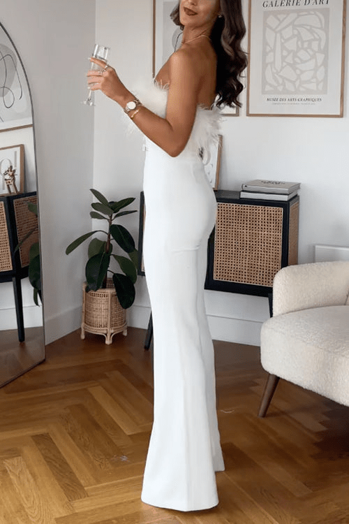Levoire | Combinaison sans bretelles blanche pour femmes avec pantalons évasés