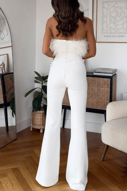 Levoire | Combinaison sans bretelles blanche pour femmes avec pantalons évasés