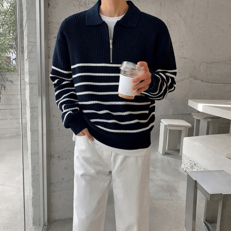 Levoire | Pull en tricot rayé moderne pour hommes, pull, sweat, gilet Bleu