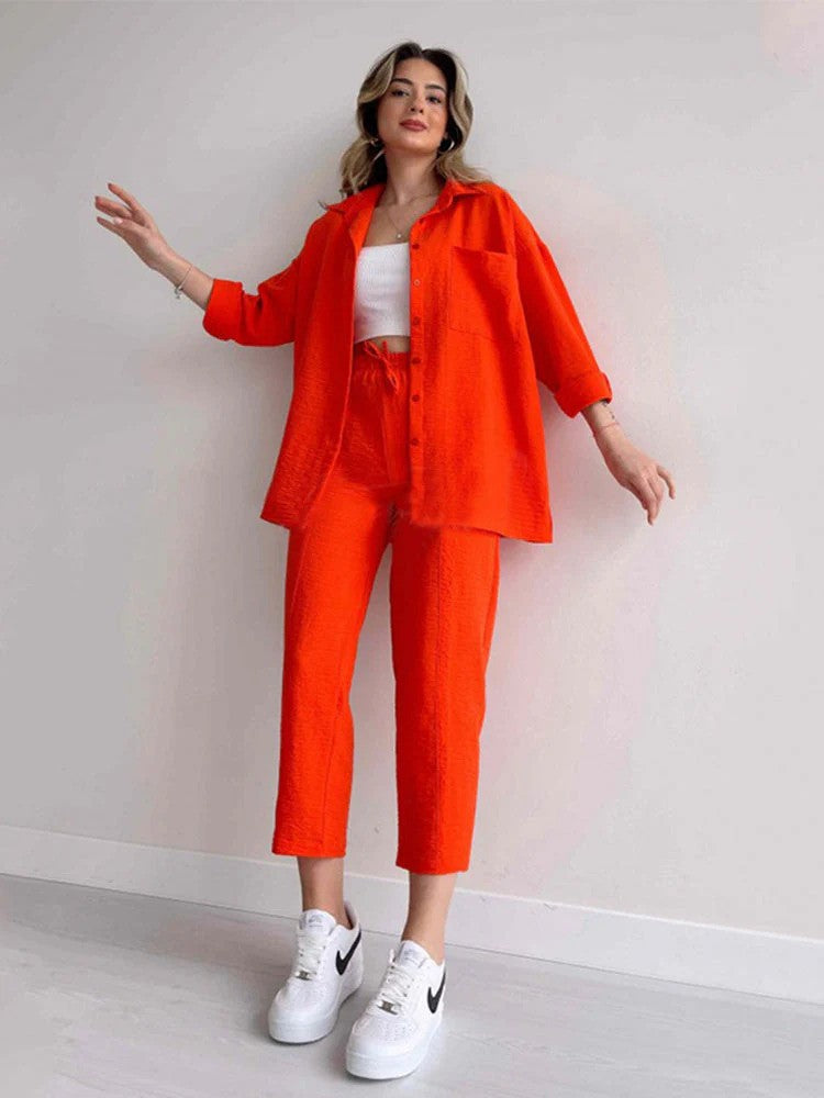 Levoire | Deux Pièces Lin Élégant Femme Orange