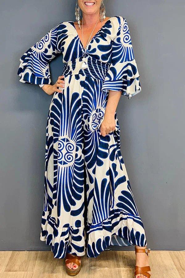 Levoire | Blümchen Robe À Volants Pour Femmes Bleu