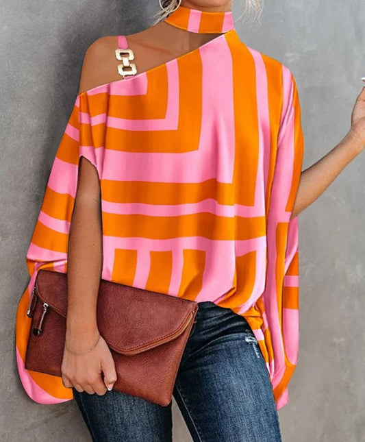 Levoire | T-Shirt Sans Manches Tendance Orange-rose rayé