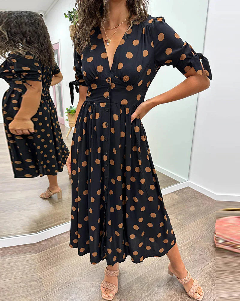 Levoire | Robe À Pois Avec Décolleté En V Profond Noir