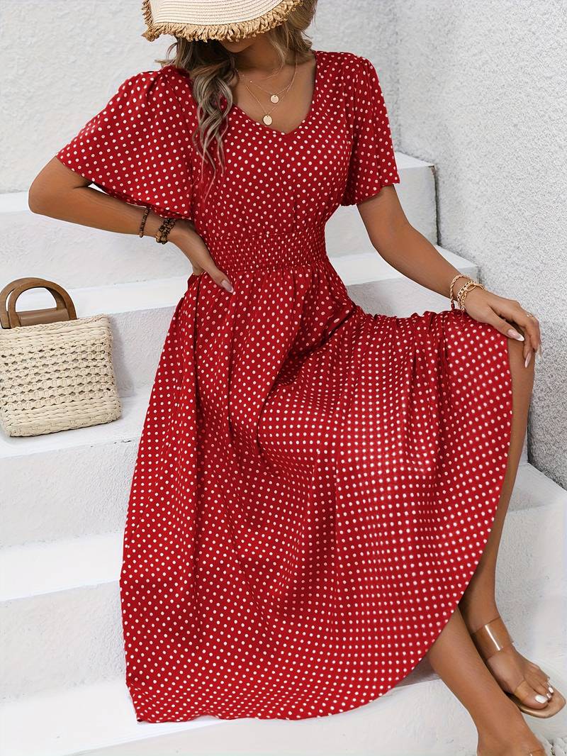 Levoire | Robe Courte À Manches Courtes À Imprimé Intégral Pour Le Printemps Et L'Été Rouge foncé