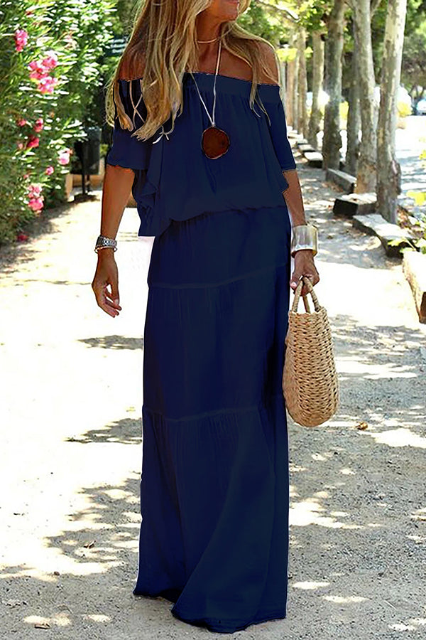 Levoire | Off Shoulder Robe Maxi Décontractée De Plage Bleu marine