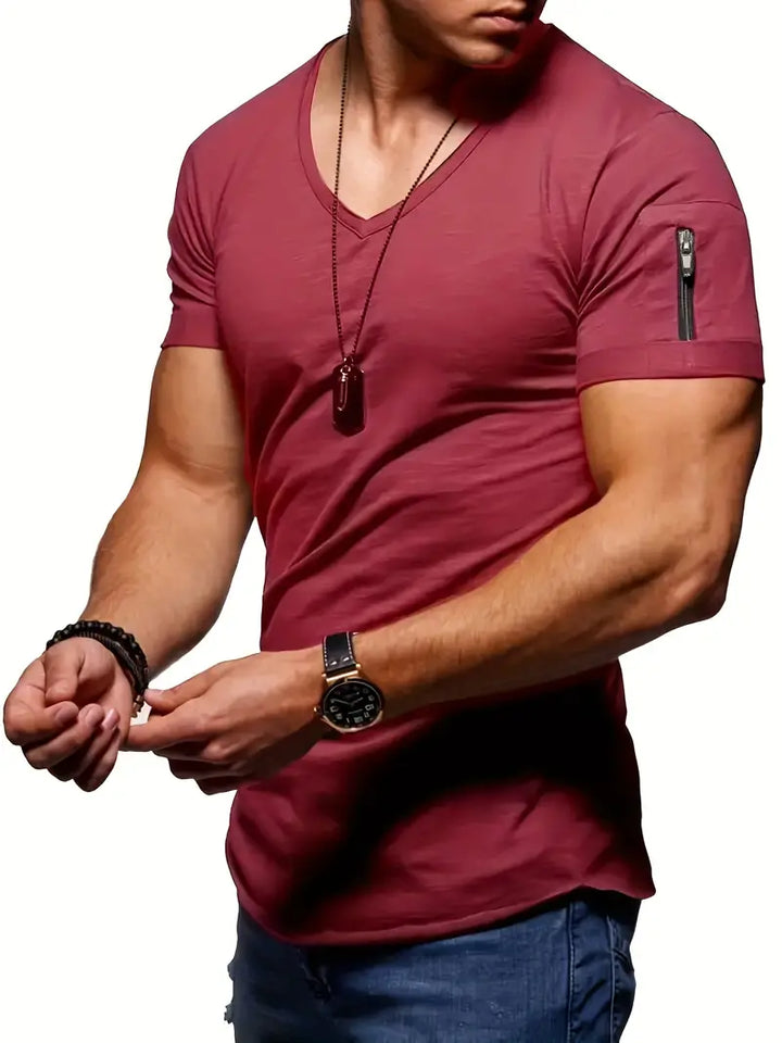 Levoire | T-Shirt À Col En V Confortable Hommes Bordeaux rouge